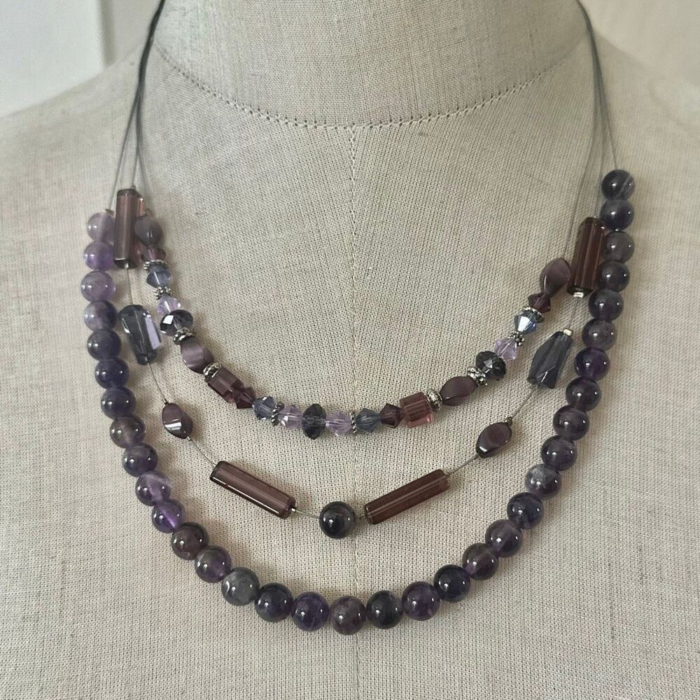 Artisan Amethyst & Crystal Three-Strand Necklace